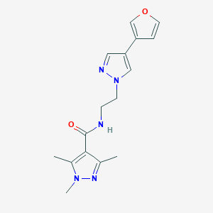 molecular formula C16H19N5O2 B2826799 N-(2-(4-(furan-3-yl)-1H-pyrazol-1-yl)ethyl)-1,3,5-trimethyl-1H-pyrazole-4-carboxamide CAS No. 2034354-68-0