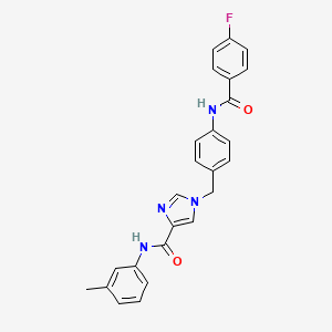 molecular formula C25H21FN4O2 B2826807 1-(4-(4-氟苯甲酰胺)苄基)-N-(间甲苯基)-1H-咪唑-4-甲酰胺 CAS No. 1251662-24-4