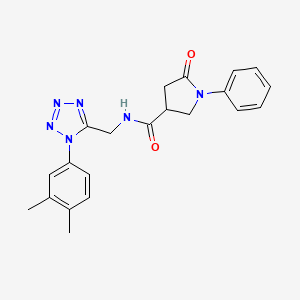 molecular formula C21H22N6O2 B2826813 N-((1-(3,4-二甲基苯基)-1H-四唑-5-基)甲基)-5-氧代-1-苯基吡咯烷-3-甲酰胺 CAS No. 933001-98-0