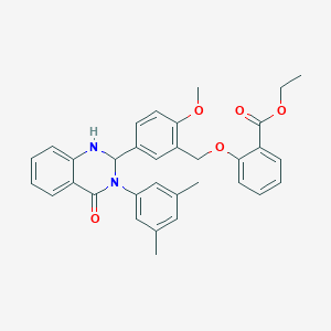 molecular formula C33H32N2O5 B282683 Ethyl 2-({5-[3-(3,5-dimethylphenyl)-4-oxo-1,2,3,4-tetrahydro-2-quinazolinyl]-2-methoxybenzyl}oxy)benzoate 