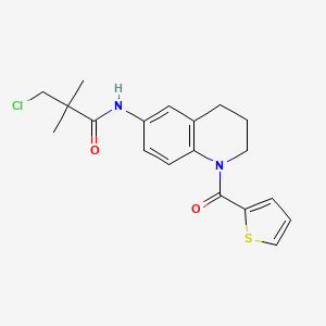 molecular formula C19H21ClN2O2S B2826846 3-chloro-2,2-dimethyl-N-[1-(thiophene-2-carbonyl)-3,4-dihydro-2H-quinolin-6-yl]propanamide CAS No. 1005305-81-6