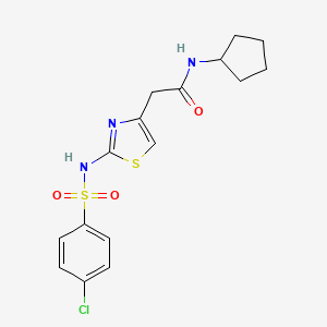 molecular formula C16H18ClN3O3S2 B2826857 2-(2-(4-氯苯基磺酰氨基)噻唑-4-基)-N-环戊基乙酰胺 CAS No. 921925-52-2