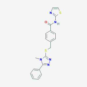 molecular formula C20H17N5OS2 B282687 4-{[(4-methyl-5-phenyl-4H-1,2,4-triazol-3-yl)sulfanyl]methyl}-N-(1,3-thiazol-2-yl)benzamide 