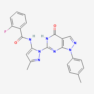 2-fluoro-N-(3-methyl-1-(4-oxo-1-(p-tolyl)-4,5-dihydro-1H-pyrazolo[3,4-d]pyrimidin-6-yl)-1H-pyrazol-5-yl)benzamide