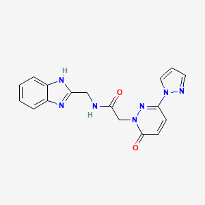 molecular formula C17H15N7O2 B2826888 N-((1H-benzo[d]imidazol-2-yl)methyl)-2-(6-oxo-3-(1H-pyrazol-1-yl)pyridazin-1(6H)-yl)acetamide CAS No. 1334372-42-7