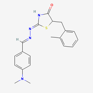 molecular formula C20H22N4OS B2826905 (Z)-2-((E)-(4-(dimethylamino)benzylidene)hydrazono)-5-(2-methylbenzyl)thiazolidin-4-one CAS No. 303792-15-6