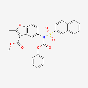 molecular formula C28H21NO7S B2826917 methyl 2-methyl-5-(N-(phenoxycarbonyl)naphthalene-2-sulfonamido)benzofuran-3-carboxylate CAS No. 448213-05-6