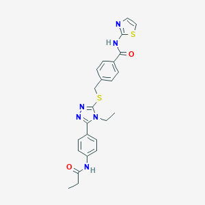molecular formula C24H24N6O2S2 B282693 4-[({4-ethyl-5-[4-(propanoylamino)phenyl]-4H-1,2,4-triazol-3-yl}sulfanyl)methyl]-N-(1,3-thiazol-2-yl)benzamide 