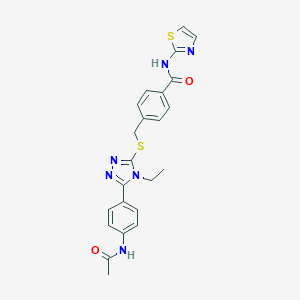 molecular formula C23H22N6O2S2 B282694 4-[({5-[4-(acetylamino)phenyl]-4-ethyl-4H-1,2,4-triazol-3-yl}sulfanyl)methyl]-N-(1,3-thiazol-2-yl)benzamide 