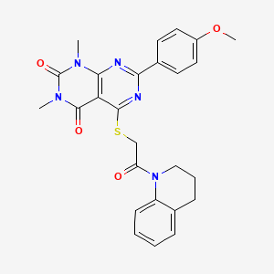 molecular formula C26H25N5O4S B2826940 5-[2-(3,4-二氢-2H-喹啉-1-基)-2-氧代乙基]硫代-7-(4-甲氧基苯基)-1,3-二甲基嘧啶-2,4-二酮 CAS No. 852171-61-0