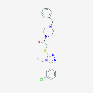 molecular formula C24H28ClN5OS B282695 1-(4-benzylpiperazin-1-yl)-2-{[5-(3-chloro-4-methylphenyl)-4-ethyl-4H-1,2,4-triazol-3-yl]sulfanyl}ethanone 