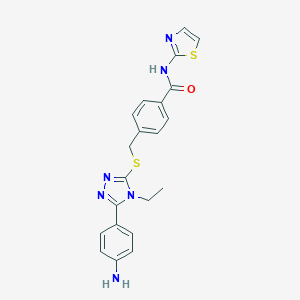 molecular formula C21H20N6OS2 B282696 4-({[5-(4-aminophenyl)-4-ethyl-4H-1,2,4-triazol-3-yl]sulfanyl}methyl)-N-(1,3-thiazol-2-yl)benzamide 