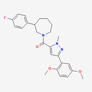 molecular formula C25H28FN3O3 B2826962 (3-(2,5-dimethoxyphenyl)-1-methyl-1H-pyrazol-5-yl)(3-(4-fluorophenyl)azepan-1-yl)methanone CAS No. 1705420-55-8