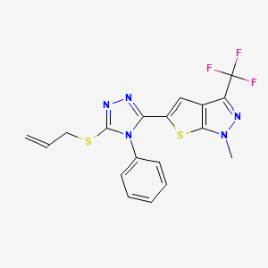 molecular formula C18H14F3N5S2 B2826963 5-[5-(allylsulfanyl)-4-phenyl-4H-1,2,4-triazol-3-yl]-1-methyl-3-(trifluoromethyl)-1H-thieno[2,3-c]pyrazole CAS No. 338414-87-2