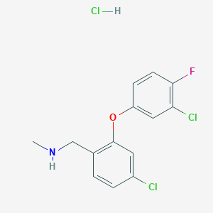 molecular formula C14H13Cl3FNO B2826976 {[4-Chloro-2-(3-chloro-4-fluorophenoxy)phenyl]methyl}(methyl)amine hydrochloride CAS No. 2089255-31-0