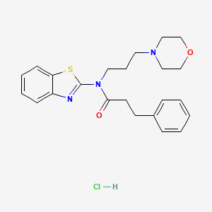 molecular formula C23H28ClN3O2S B2826977 N-(benzo[d]thiazol-2-yl)-N-(3-morpholinopropyl)-3-phenylpropanamide hydrochloride CAS No. 1216404-86-2