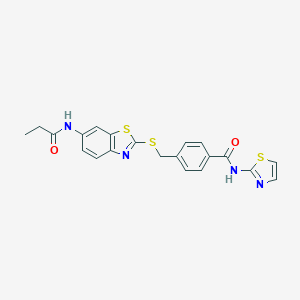 4-({[6-(propanoylamino)-1,3-benzothiazol-2-yl]sulfanyl}methyl)-N-(1,3-thiazol-2-yl)benzamide