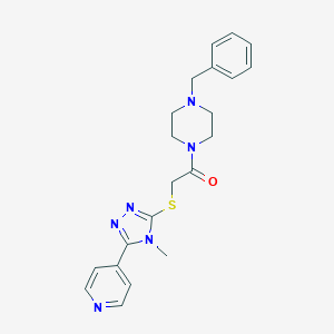 molecular formula C21H24N6OS B282699 1-benzyl-4-({[4-methyl-5-(4-pyridinyl)-4H-1,2,4-triazol-3-yl]thio}acetyl)piperazine 