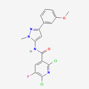 molecular formula C17H13Cl2FN4O2 B2826992 2,6-二氯-5-氟-N-[5-(3-甲氧基苯基)-2-甲基吡唑-3-基]吡啶-3-甲酰胺 CAS No. 1825611-87-7