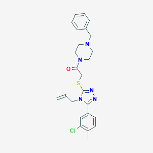 molecular formula C25H28ClN5OS B282700 1-(4-benzylpiperazin-1-yl)-2-{[5-(3-chloro-4-methylphenyl)-4-(prop-2-en-1-yl)-4H-1,2,4-triazol-3-yl]sulfanyl}ethanone 