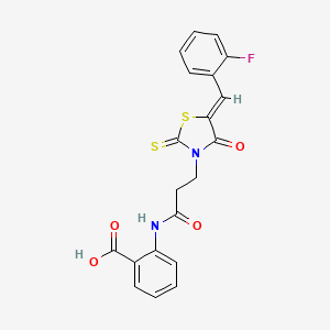 molecular formula C20H15FN2O4S2 B2827006 (Z)-2-(3-(5-(2-fluorobenzylidene)-4-oxo-2-thioxothiazolidin-3-yl)propanamido)benzoic acid CAS No. 477488-23-6