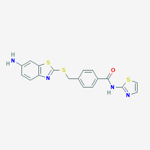 molecular formula C18H14N4OS3 B282701 4-{[(6-amino-1,3-benzothiazol-2-yl)sulfanyl]methyl}-N-(1,3-thiazol-2-yl)benzamide 