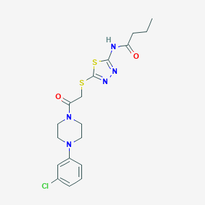molecular formula C18H22ClN5O2S2 B282702 N-[5-({2-[4-(3-chlorophenyl)piperazin-1-yl]-2-oxoethyl}sulfanyl)-1,3,4-thiadiazol-2-yl]butanamide 