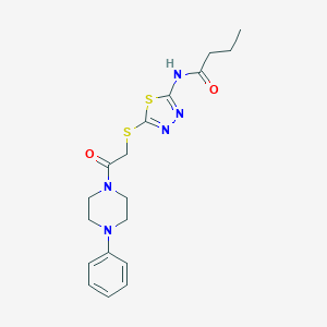 molecular formula C18H23N5O2S2 B282703 N-(5-{[2-oxo-2-(4-phenylpiperazin-1-yl)ethyl]sulfanyl}-1,3,4-thiadiazol-2-yl)butanamide 