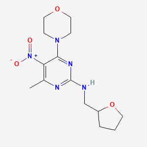 molecular formula C14H21N5O4 B2827037 4-methyl-6-morpholino-5-nitro-N-((tetrahydrofuran-2-yl)methyl)pyrimidin-2-amine CAS No. 1251633-37-0