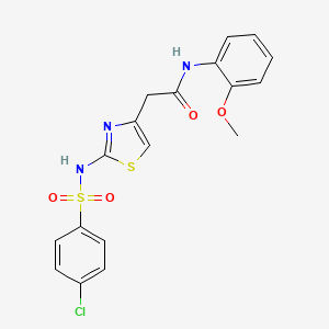 molecular formula C18H16ClN3O4S2 B2827039 2-(2-(4-chlorophenylsulfonamido)thiazol-4-yl)-N-(2-methoxyphenyl)acetamide CAS No. 921925-85-1