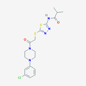 molecular formula C18H22ClN5O2S2 B282704 N-[5-({2-[4-(3-chlorophenyl)piperazin-1-yl]-2-oxoethyl}sulfanyl)-1,3,4-thiadiazol-2-yl]-2-methylpropanamide 