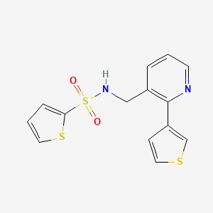 molecular formula C14H12N2O2S3 B2827040 N-((2-(thiophen-3-yl)pyridin-3-yl)methyl)thiophene-2-sulfonamide CAS No. 2034435-05-5