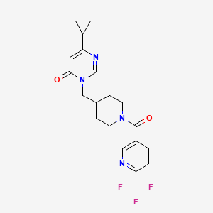 molecular formula C20H21F3N4O2 B2827042 6-Cyclopropyl-3-({1-[6-(trifluoromethyl)pyridine-3-carbonyl]piperidin-4-yl}methyl)-3,4-dihydropyrimidin-4-one CAS No. 2175978-97-7
