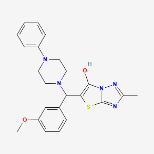 molecular formula C23H25N5O2S B2827062 5-((3-Methoxyphenyl)(4-phenylpiperazin-1-yl)methyl)-2-methylthiazolo[3,2-b][1,2,4]triazol-6-ol CAS No. 851969-63-6