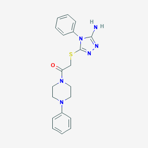 molecular formula C20H22N6OS B282707 5-{[2-oxo-2-(4-phenyl-1-piperazinyl)ethyl]thio}-4-phenyl-4H-1,2,4-triazol-3-amine 