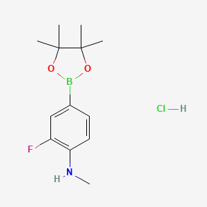 molecular formula C13H20BClFNO2 B2827071 2-Fluoro-N-methyl-4-(tetramethyl-1,3,2-dioxaborolan-2-yl)aniline hydrochloride CAS No. 2377611-98-6