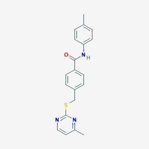 molecular formula C20H19N3OS B282712 N-(4-methylphenyl)-4-{[(4-methyl-2-pyrimidinyl)sulfanyl]methyl}benzamide 
