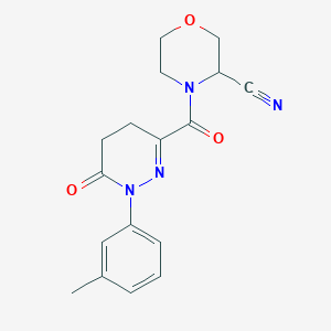 molecular formula C17H18N4O3 B2827131 4-[1-(3-Methylphenyl)-6-oxo-4,5-dihydropyridazine-3-carbonyl]morpholine-3-carbonitrile CAS No. 2223887-14-5