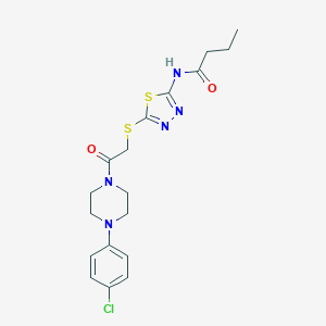 molecular formula C18H22ClN5O2S2 B282714 N-[5-({2-[4-(4-chlorophenyl)piperazin-1-yl]-2-oxoethyl}sulfanyl)-1,3,4-thiadiazol-2-yl]butanamide 