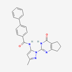 molecular formula C24H21N5O2 B2827159 N-(3-甲基-1-(4-氧代-4,5,6,7-四氢-3H-环戊嘧啶-2-基)-1H-吡唑-5-基)-[1,1'-联苯]-4-甲酰胺 CAS No. 1002482-16-7