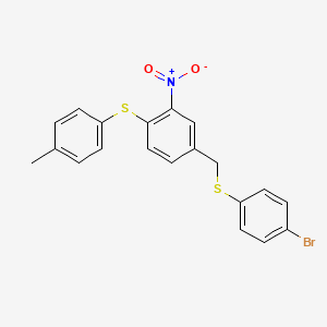 molecular formula C20H16BrNO2S2 B2827163 4-{[(4-Bromophenyl)sulfanyl]methyl}-1-[(4-methylphenyl)sulfanyl]-2-nitrobenzene CAS No. 477869-74-2