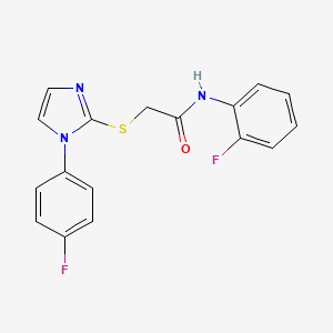 molecular formula C17H13F2N3OS B2827186 N-(2-氟苯基)-2-[1-(4-氟苯基)咪唑-2-基]硫代乙酰胺 CAS No. 688336-73-4
