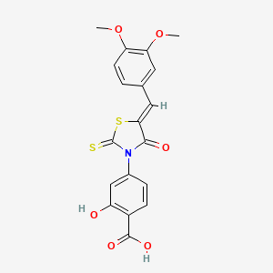 molecular formula C19H15NO6S2 B2827194 4-[(5Z)-5-[(3,4-dimethoxyphenyl)methylidene]-4-oxo-2-sulfanylidene-1,3-thiazolidin-3-yl]-2-hydroxybenzoic acid CAS No. 853903-80-7