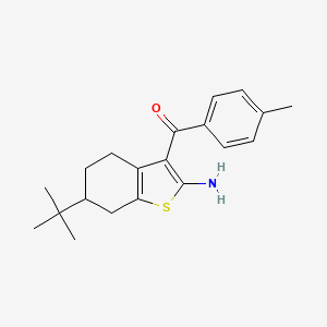 molecular formula C20H25NOS B2827207 6-Tert-butyl-3-(4-methylbenzoyl)-4,5,6,7-tetrahydro-1-benzothiophen-2-amine CAS No. 793716-16-2