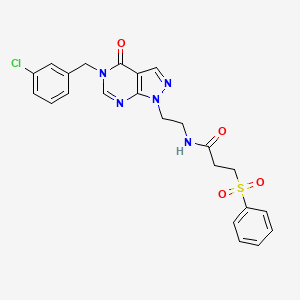 molecular formula C23H22ClN5O4S B2827213 N-(2-(5-(3-chlorobenzyl)-4-oxo-4,5-dihydro-1H-pyrazolo[3,4-d]pyrimidin-1-yl)ethyl)-3-(phenylsulfonyl)propanamide CAS No. 1207038-61-6