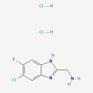 molecular formula C8H9Cl3FN3 B2827219 (5-氯-6-氟-1H-苯并咪唑-2-基)甲胺;二盐酸盐 CAS No. 2408959-76-0