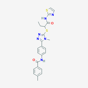 4-methyl-N-[4-(4-methyl-5-{[1-oxo-1-(1,3-thiazol-2-ylamino)butan-2-yl]sulfanyl}-4H-1,2,4-triazol-3-yl)phenyl]benzamide