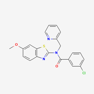 molecular formula C21H16ClN3O2S B2827226 3-chloro-N-(6-methoxybenzo[d]thiazol-2-yl)-N-(pyridin-2-ylmethyl)benzamide CAS No. 941926-30-3