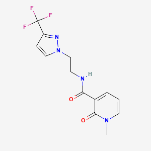 molecular formula C13H13F3N4O2 B2827242 1-methyl-2-oxo-N-(2-(3-(trifluoromethyl)-1H-pyrazol-1-yl)ethyl)-1,2-dihydropyridine-3-carboxamide CAS No. 1448077-69-7