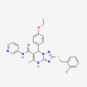 molecular formula C27H25FN6O2S B2827247 7-(4-ethoxyphenyl)-2-((2-fluorobenzyl)thio)-5-methyl-N-(pyridin-3-yl)-4,7-dihydro-[1,2,4]triazolo[1,5-a]pyrimidine-6-carboxamide CAS No. 536990-21-3